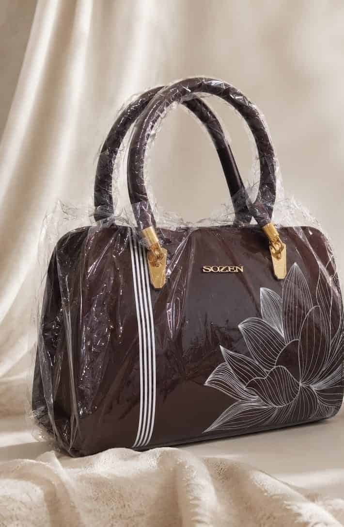 Lotus Embossed Patent Handbag-front-view